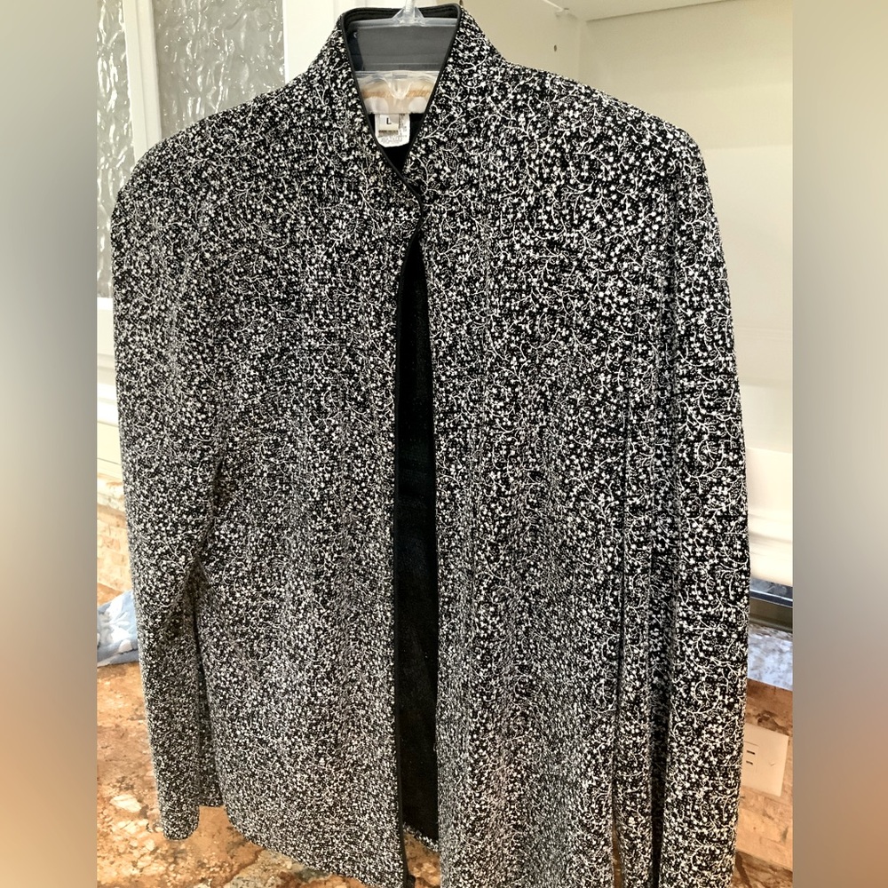 Jeanne Alexander Black Jacket with Silver and White Embroidery Large